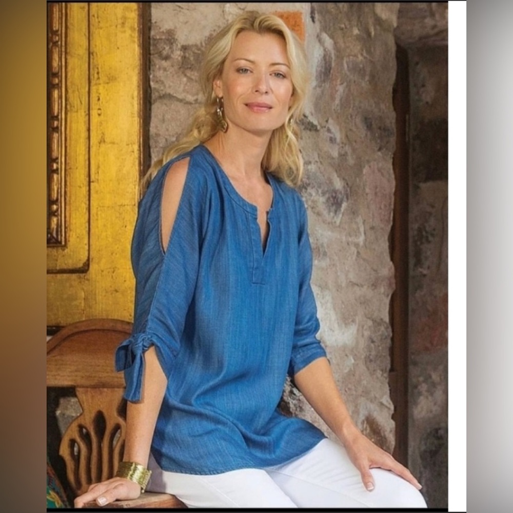 Soft surroundings 100% Tencel tie sleeves blouse